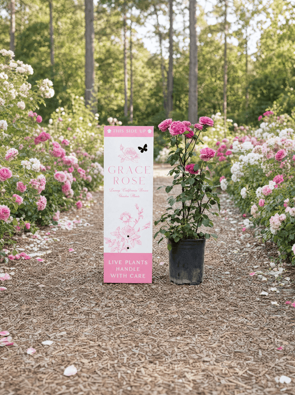 A potted rose bush in full bloom